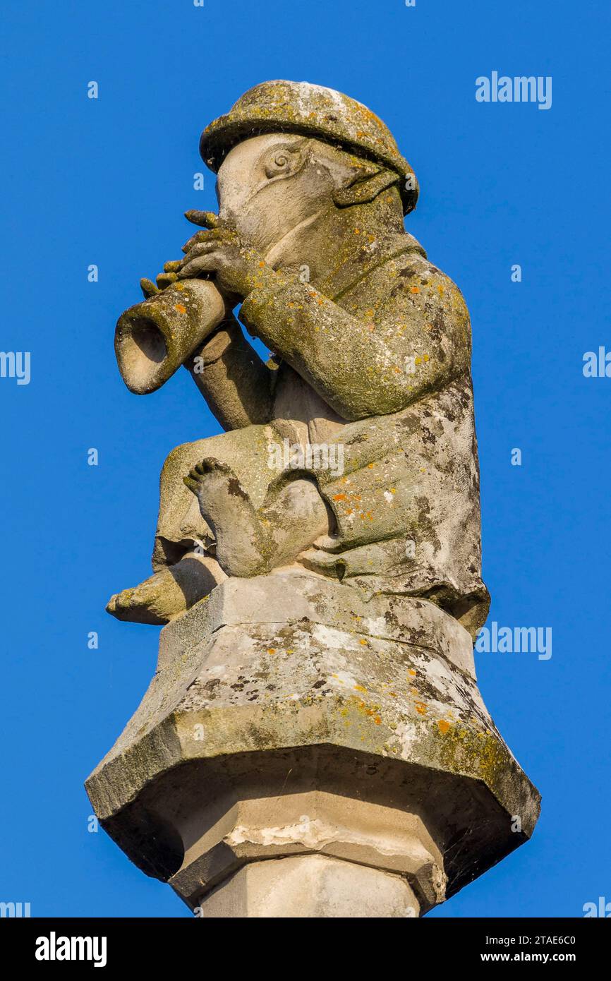 Francia, Indre et Loire, Valle della Loira dichiarata Patrimonio dell'Umanità dall'UNESCO, Amboise, al culmine di una casa questa scultura di un piccolo elefante che suona la tromba con il suo tronco è stata progettata da Viollet-le-Duc Foto Stock