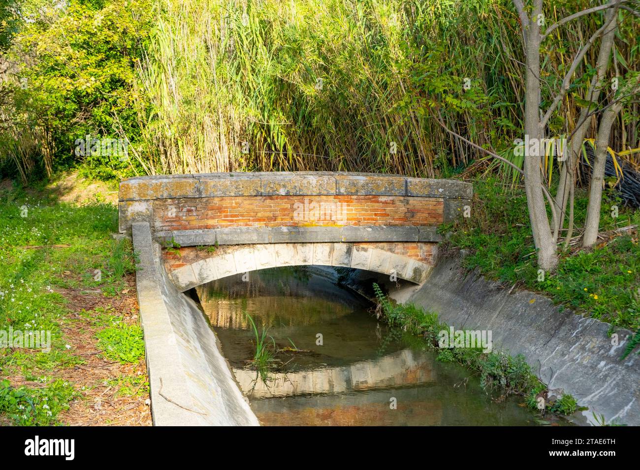 Francia, Bouches du Rhone, Marsiglia, uno dei piccoli ponti che costeggiano il canale di Marsiglia che i Pagnols seguirono per raggiungere la Bastide Neuve Foto Stock