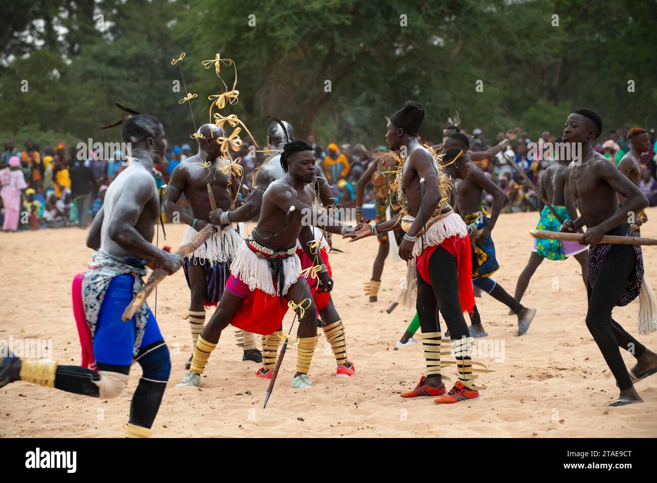 Senegal, Casamance, Cap Kirring, cerimonia che precede la lotta tradizionale tra il gruppo etnico Diola Foto Stock
