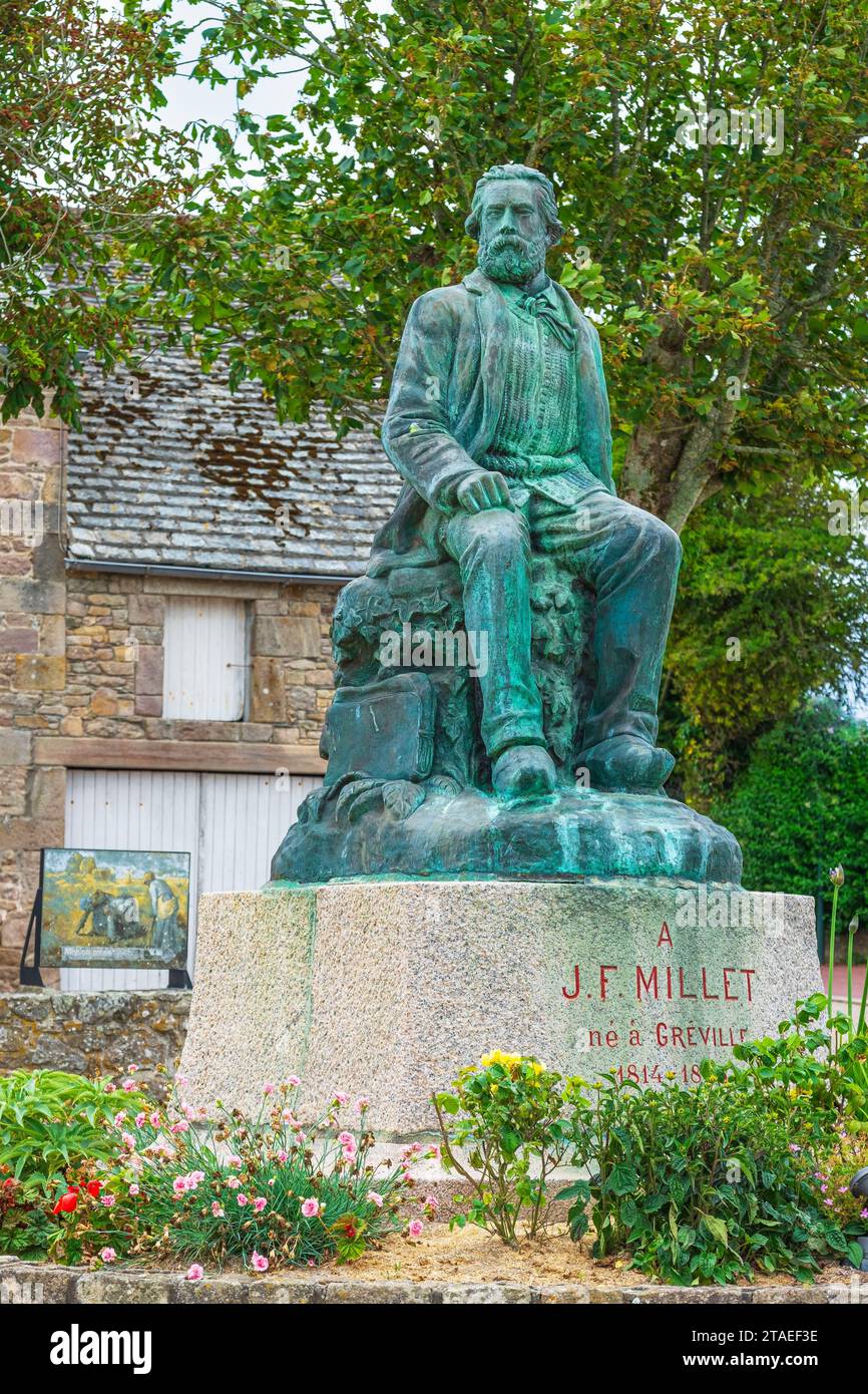 Francia, Manche, Cotentin, comune di la Hague, Greville Hague, statua del pittore Jean Francois Millet (1814-1875) Foto Stock