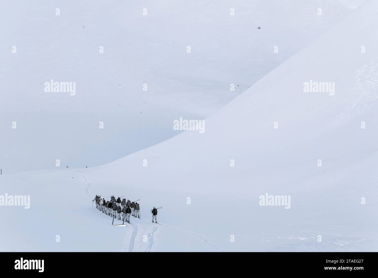 Francia, Hautes Alpes, Parco Nazionale di Ecrins, le Monêtier les Bains, col du Lautaret (2057 m), cacciatori alpini del reggimento Vars Foto Stock