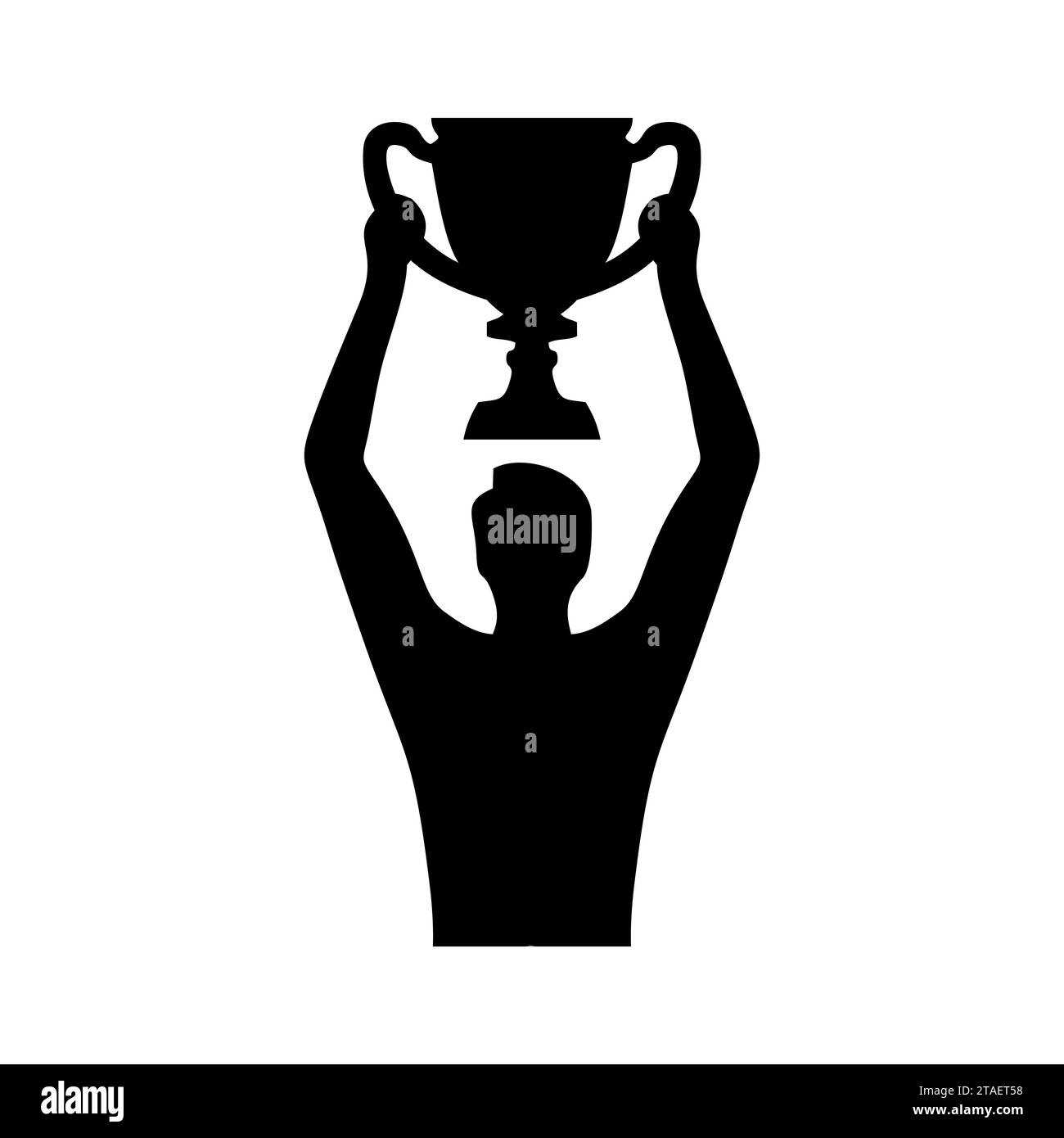 Vincitore con l'icona della coppa dei trofei. Uomo che tiene la coppa del vincitore. Uomo felice che celebra la vittoria del campionato nazionale. Concetto di vittoria e successo. Illustrazione Vettoriale