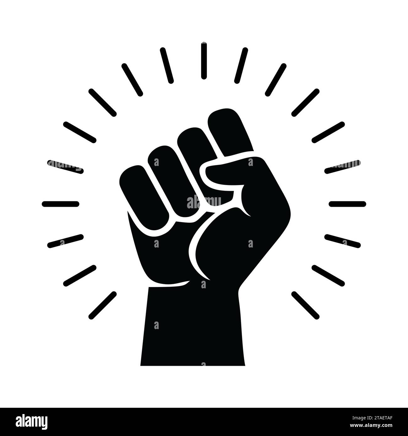 Icona del pugno rialzato simbolo di vittoria, forza e solidarietà. Empower, Courage, strong, power concept. Mano umana in alto nell'aria. Illustrazione vettoriale. Illustrazione Vettoriale