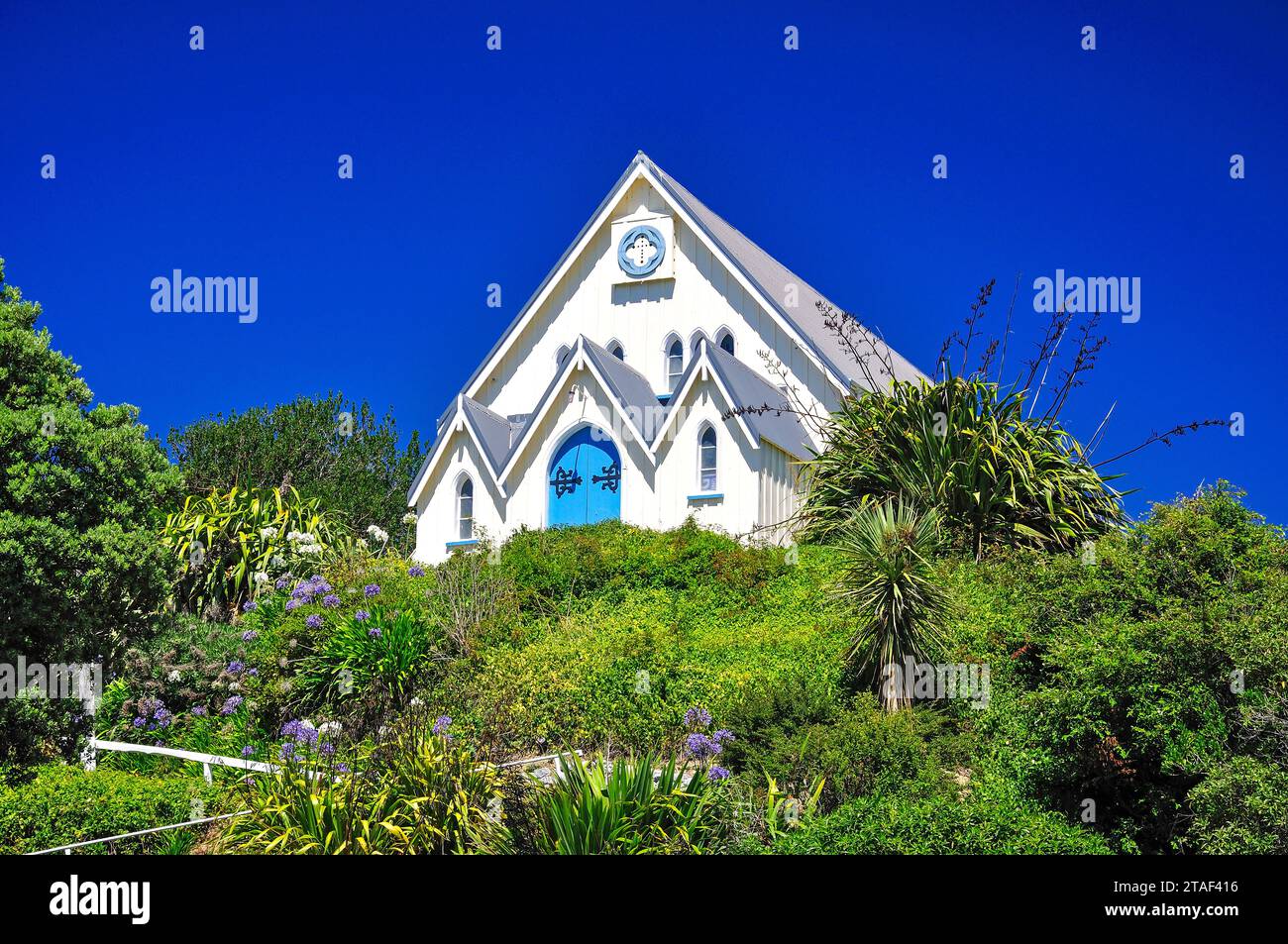 Centro storico di San Pietro Chiesa anglicana, Torquay Street, Kaikoura, Canterbury, Isola del Sud, Nuova Zelanda Foto Stock