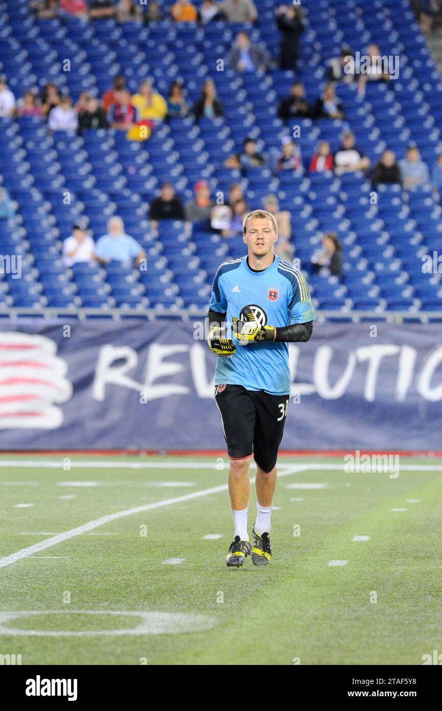 Foxborough, Massachusetts, USA. 21 settembre 2013. Durante la partita di calcio della MLS tra D.C. United e la New England Revolution tenutasi al Gillette Stadium di Foxborough Massachusetts. Il punteggio dopo un tempo D.C. United 1 New England Revolution 0. Eric Canha/CSM/Alamy Live News Foto Stock