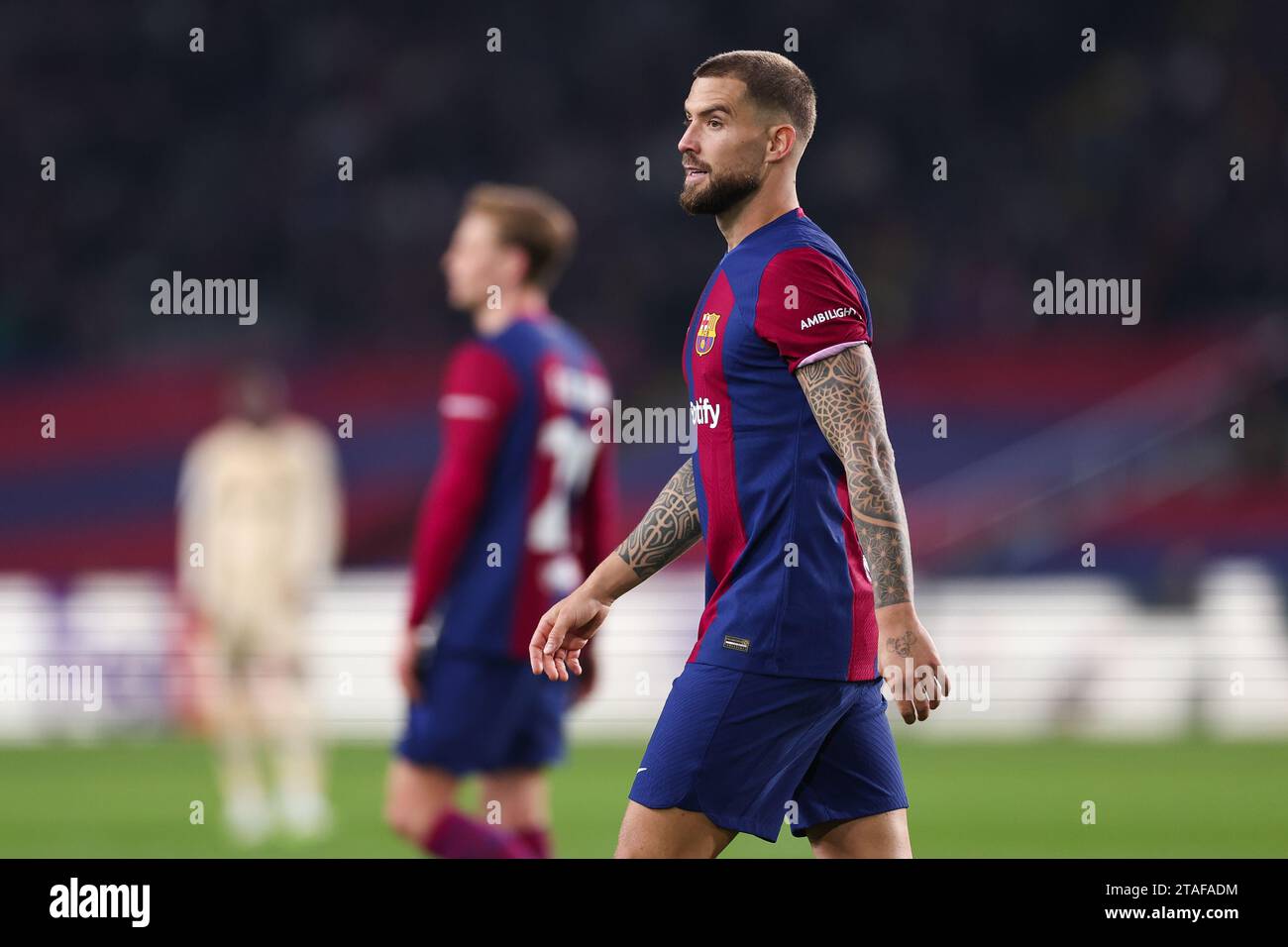 Barcellona, Spagna. 28 novembre 2023. BARCELLONA, SPAGNA - NOVEMBRE 28: Inigo Martinez del FC Barcelona durante la partita del gruppo H - UEFA Champions League tra FC Barcelona e FC Porto all'Estadi Olimpic Lluis Companys il 28 novembre 2023 a Barcellona, Spagna. (Immagine di credito: © David Ramirez/DAX via ZUMA Press Wire) SOLO USO EDITORIALE! Non per USO commerciale! Foto Stock