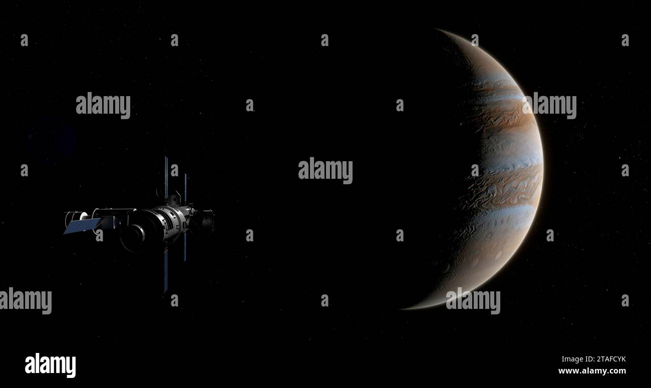 Stazione spaziale in orbita di Giove. Foto Stock