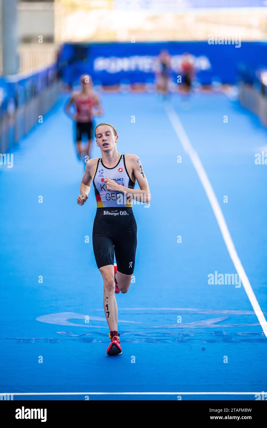 Annika Koch partecipa a Pontevedra nel World Triathlon Championship Series 2023. Foto Stock