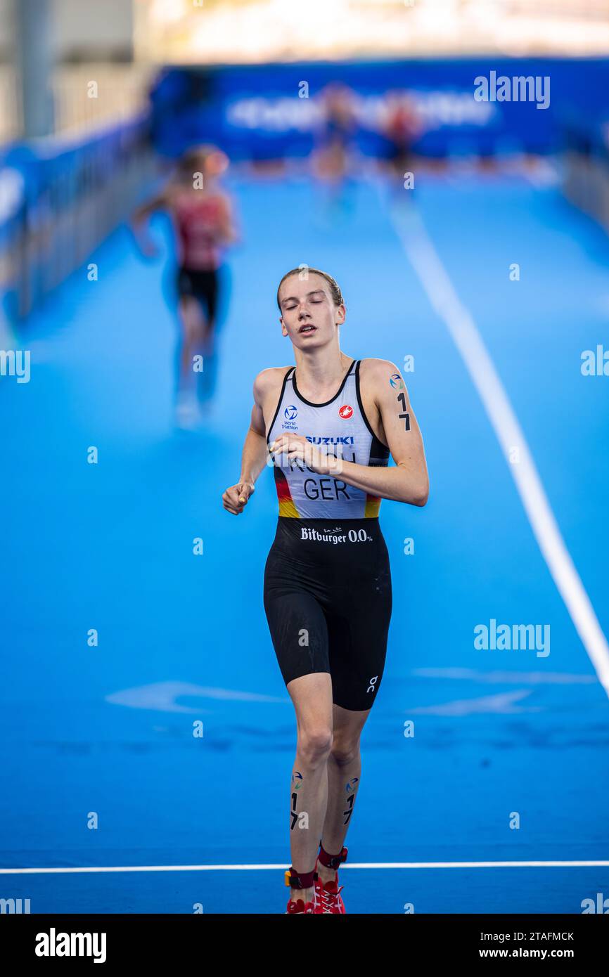 Annika Koch partecipa a Pontevedra nel World Triathlon Championship Series 2023. Foto Stock