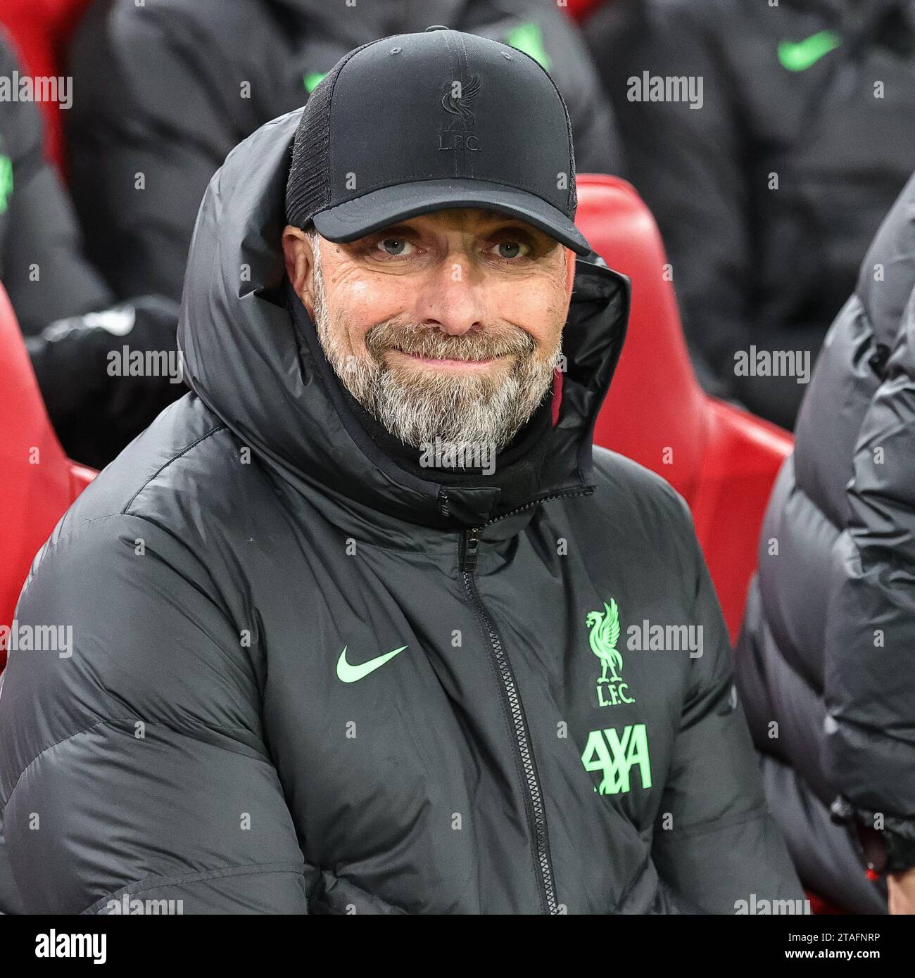 Jürgen Klopp allenatore del Liverpool durante la partita di UEFA Europa League Liverpool vs LASK ad Anfield, Liverpool, Regno Unito. 30 novembre 2023. (Foto di Mark Cosgrove/News Images) Credit: News Images Ltd/Alamy Live News Foto Stock