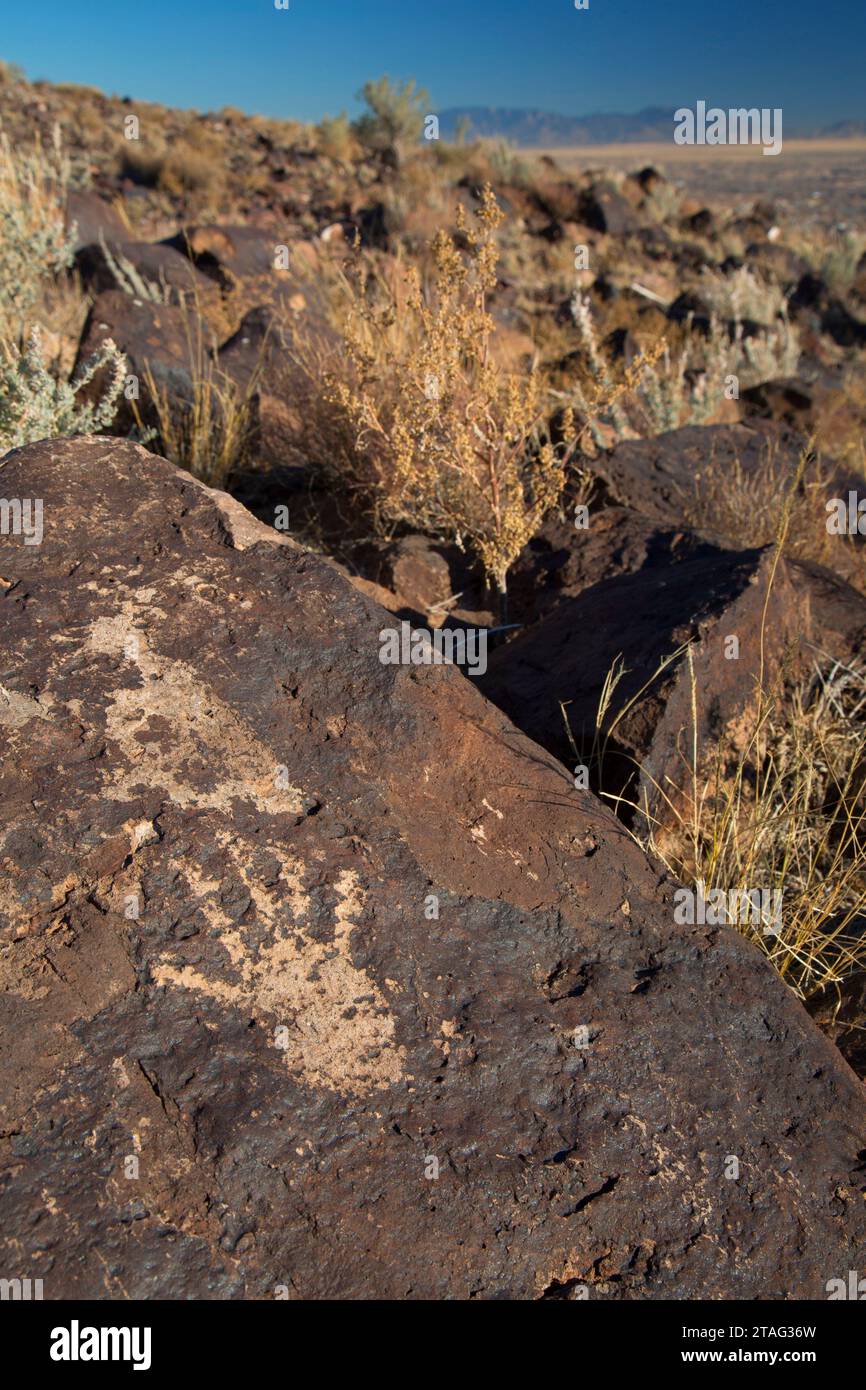 Petroglifi Tome Hill Park, El Camino Real de Tierra Adentro National Historic Trail, Nuovo Messico Foto Stock