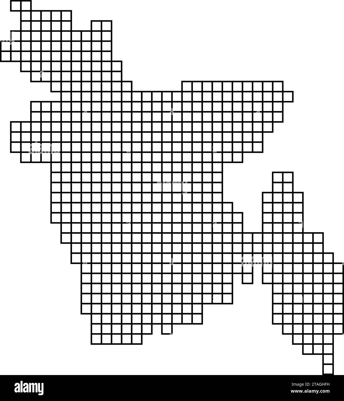 Sagoma della mappa del Bangladesh con struttura a mosaico nero di quadrati. Illustrazione vettoriale. Illustrazione Vettoriale