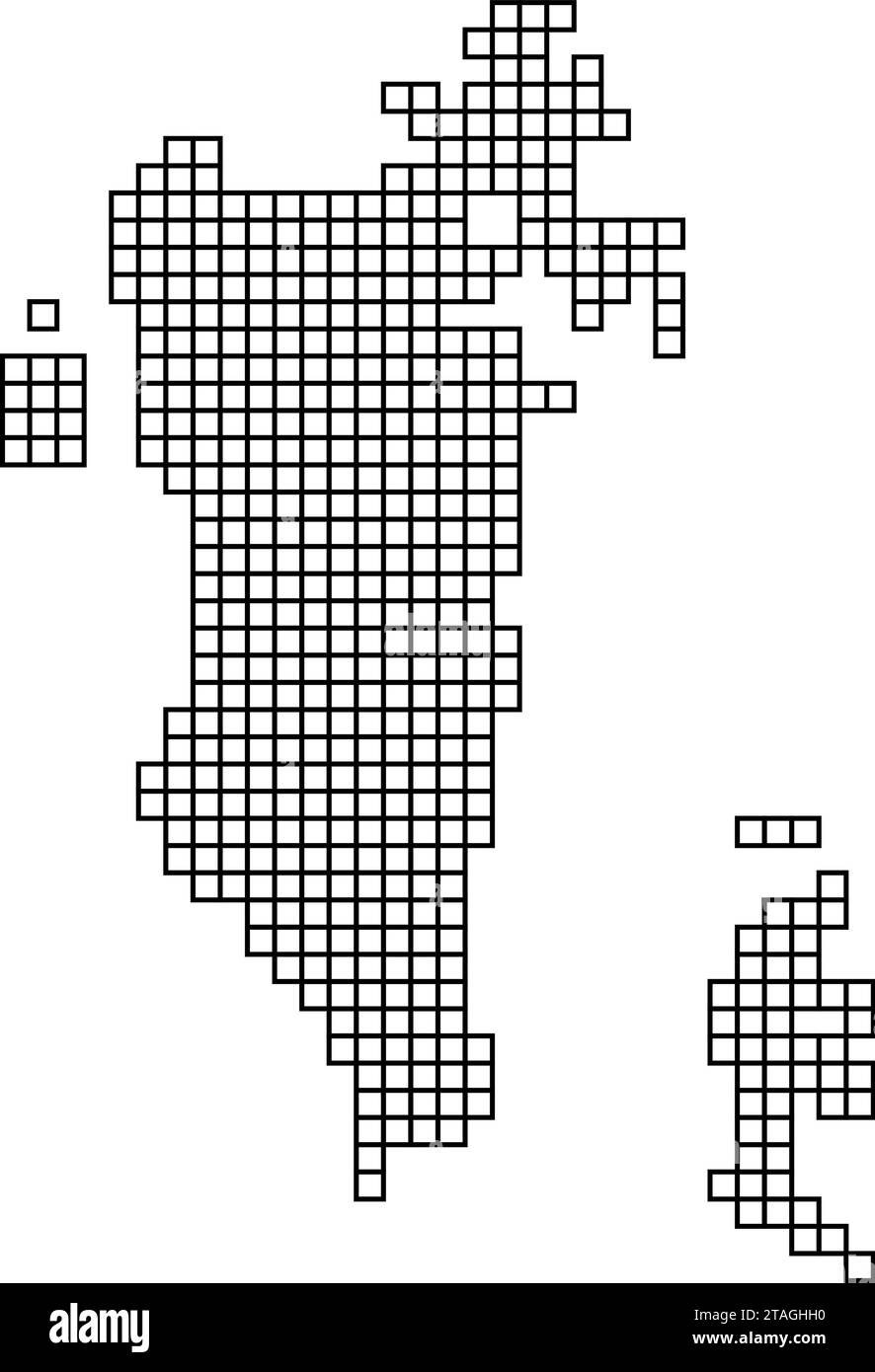Sagoma della mappa Bahrain con struttura a mosaico nero di quadrati. Illustrazione vettoriale. Illustrazione Vettoriale