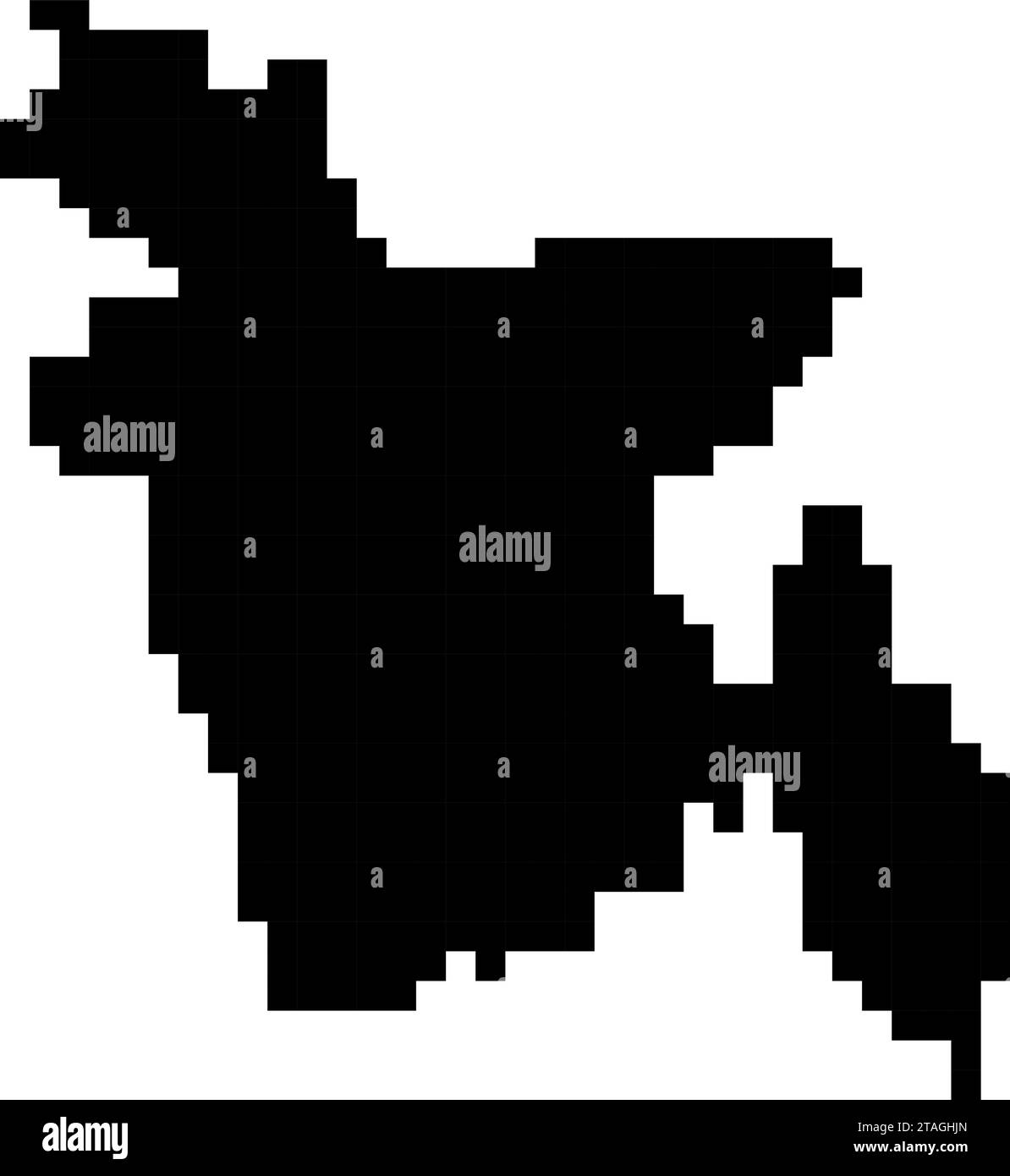 Sagoma della mappa Bangladesh da pixel quadrati neri. Illustrazione vettoriale. Illustrazione Vettoriale