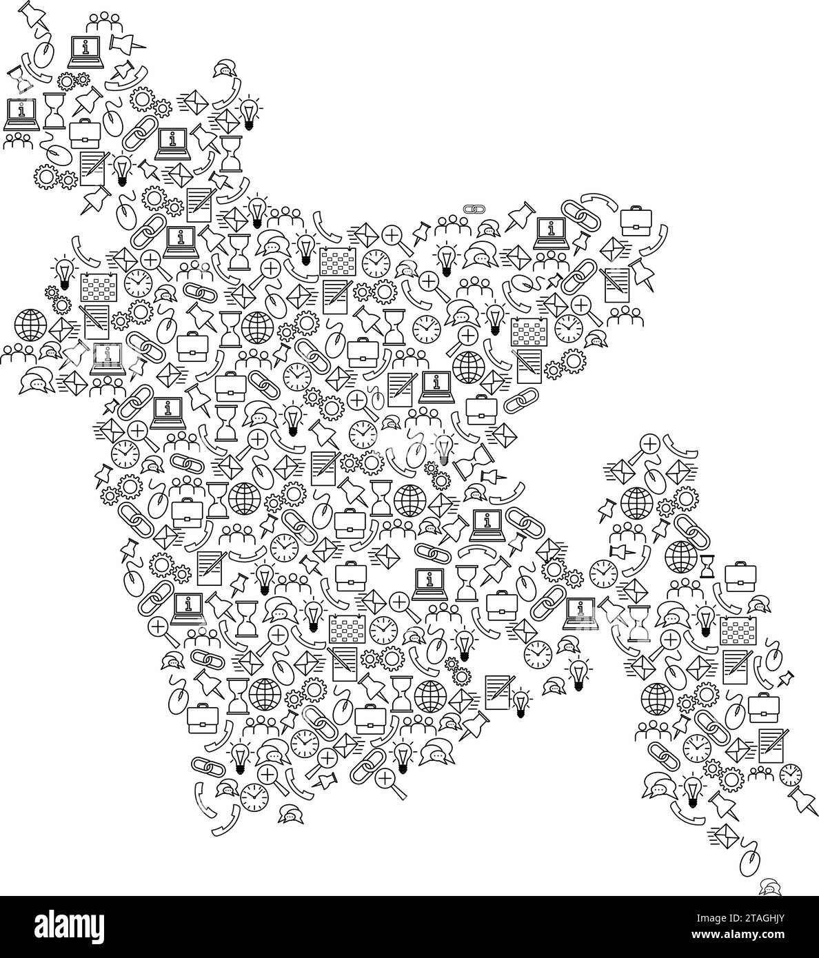 Mappa del Bangladesh da icone del set di modelli neri di concetto di analisi SEO o sviluppo, business. Illustrazione vettoriale. Illustrazione Vettoriale