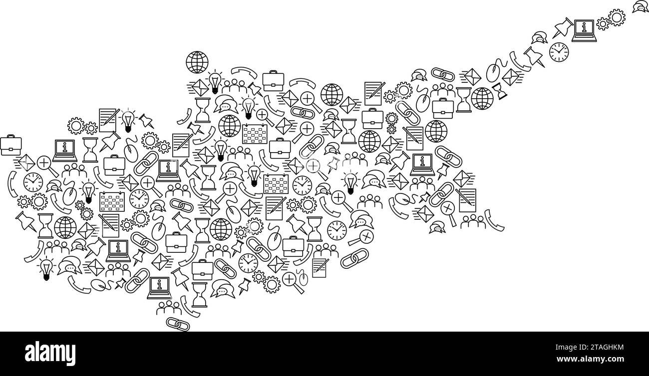 Mappa di Cipro da icone del set di modelli neri di analisi SEO concetto o sviluppo, business. Illustrazione vettoriale. Illustrazione Vettoriale