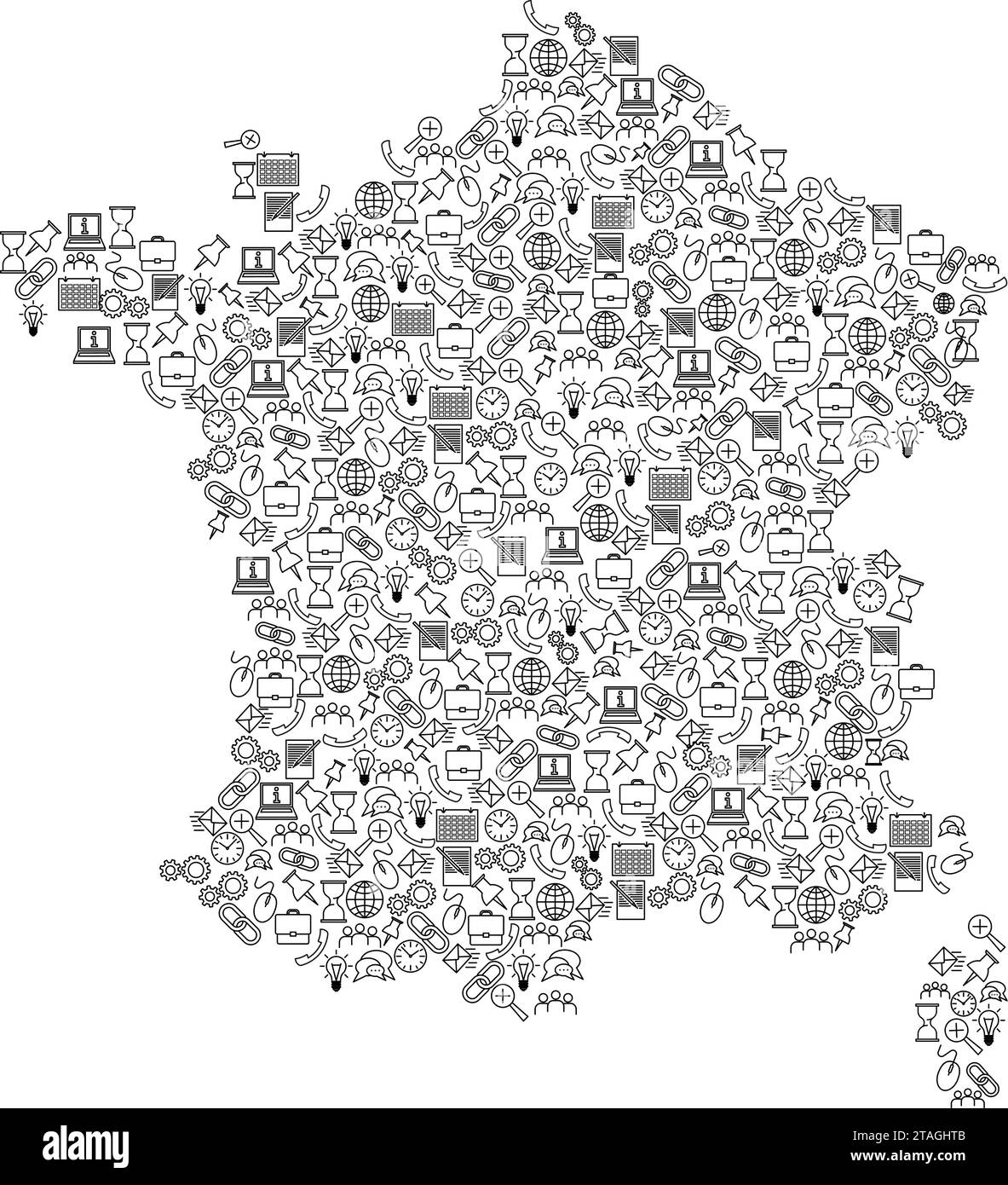 Mappa della Francia da icone di modelli neri di concetto di analisi SEO o sviluppo, business. Illustrazione vettoriale. Illustrazione Vettoriale