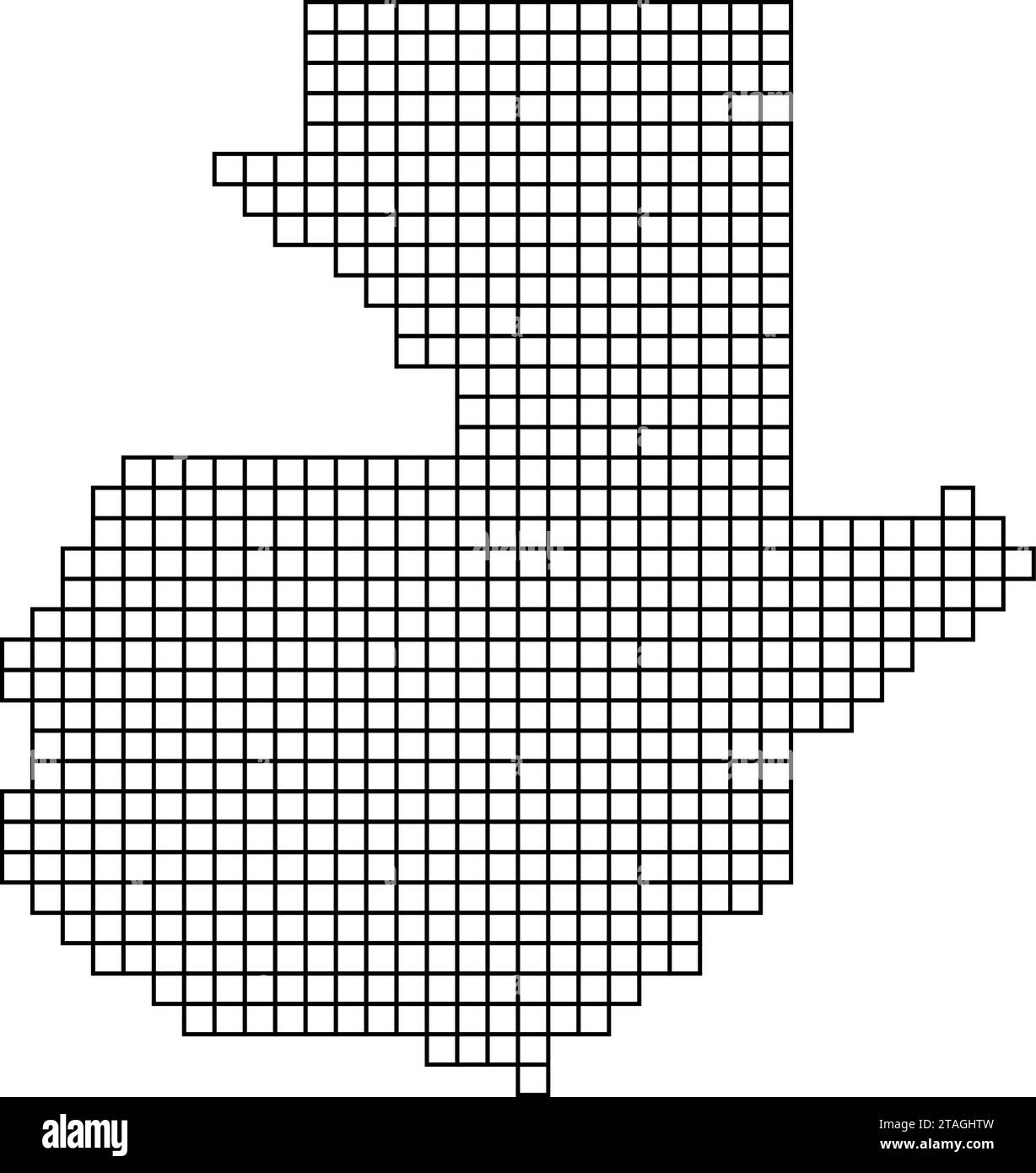 Sagoma della mappa del Guatemala con struttura a mosaico nero di quadrati. Illustrazione vettoriale. Illustrazione Vettoriale