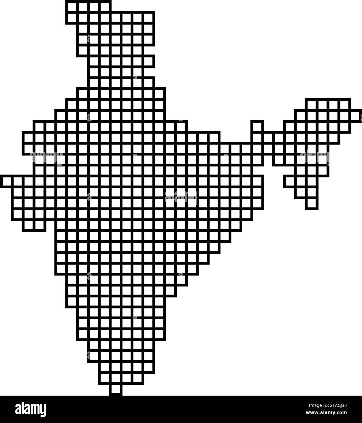 Sagoma della mappa India con struttura a mosaico nero di quadrati. Illustrazione vettoriale. Illustrazione Vettoriale