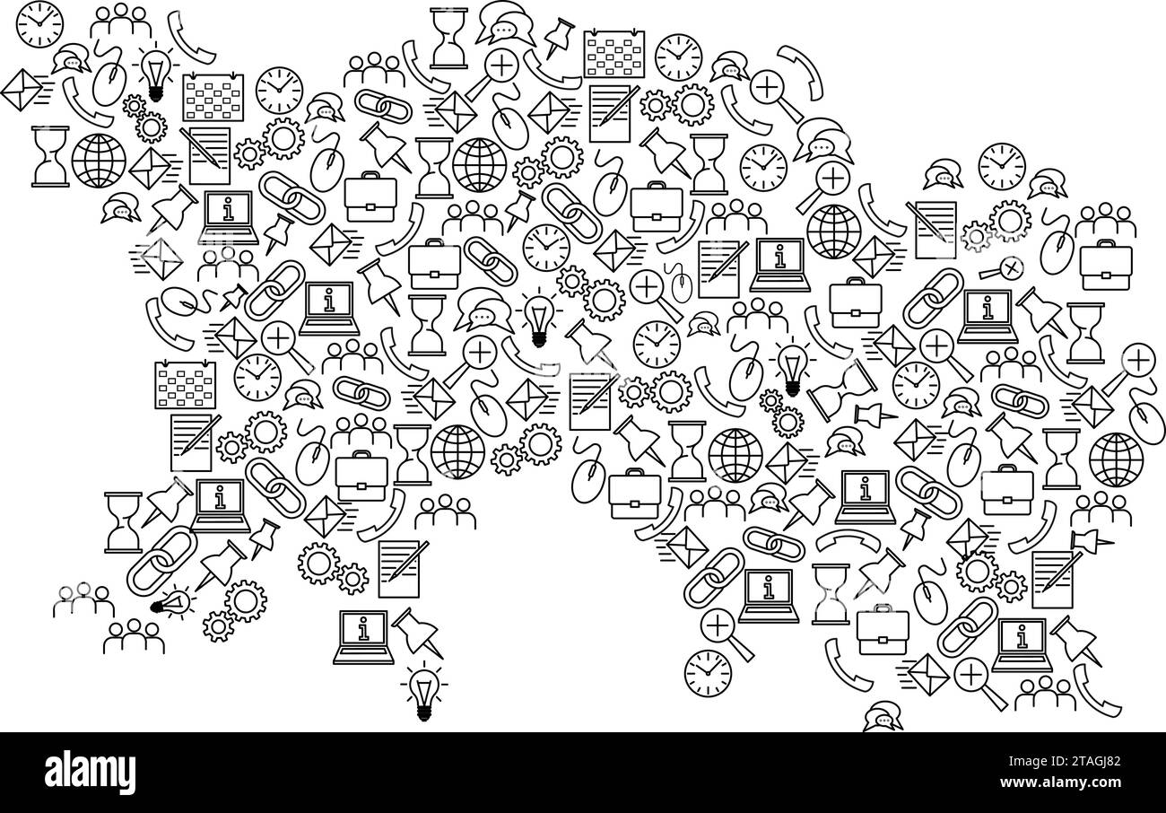 Mappa delle maglie da icone del set di motivi neri di analisi SEO concetto o sviluppo, business. Illustrazione vettoriale. Illustrazione Vettoriale