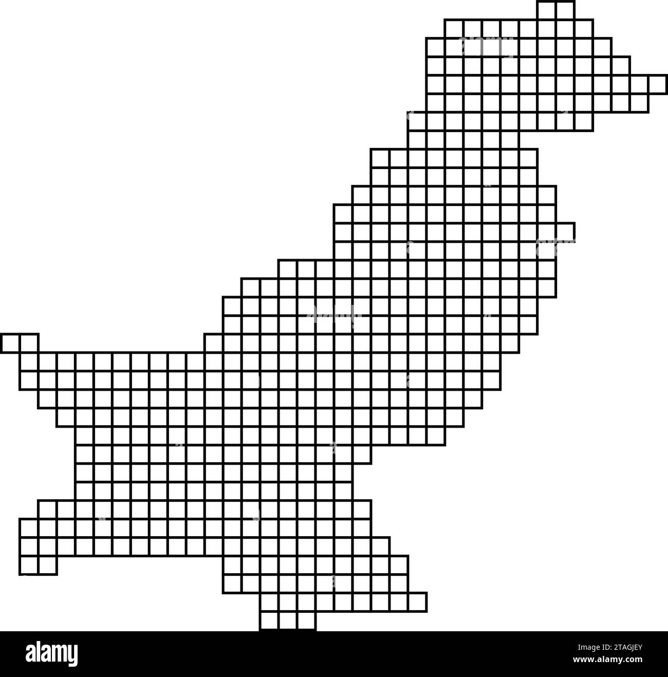 Sagoma della mappa pakistana con struttura a mosaico nero di quadrati. Illustrazione vettoriale. Illustrazione Vettoriale