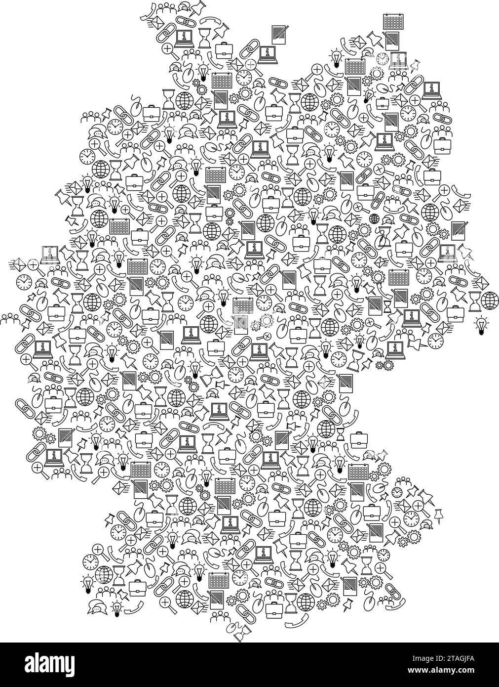 Mappa della Germania da icone del set di modelli neri di analisi SEO concetto o sviluppo, business. Illustrazione vettoriale. Illustrazione Vettoriale