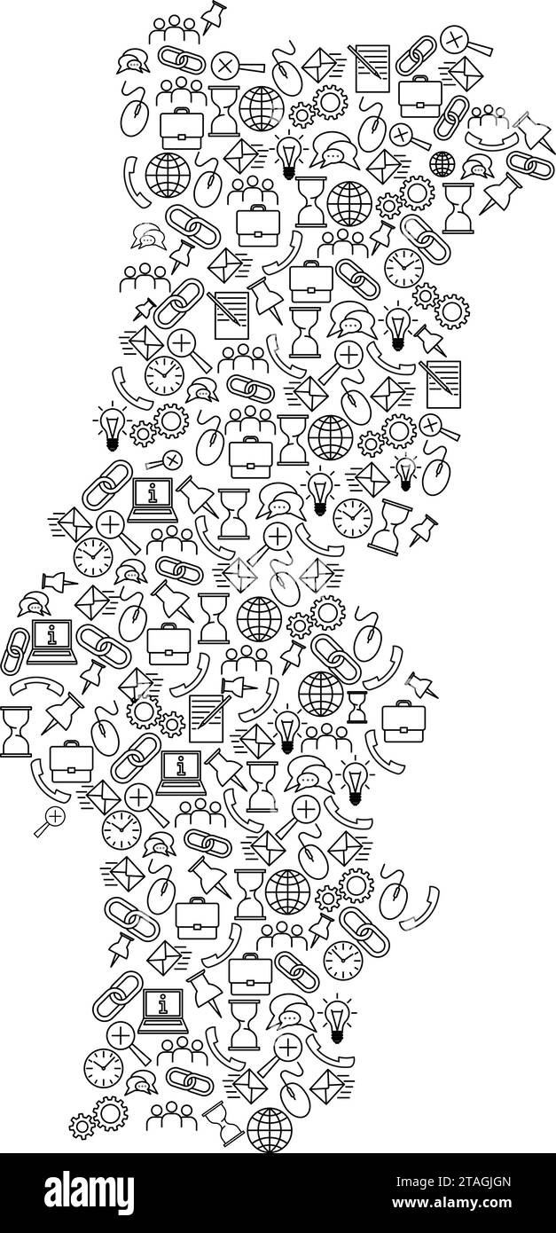 Mappa del Portogallo da icone del set di modelli neri di concetto di analisi SEO o sviluppo, business. Illustrazione vettoriale. Illustrazione Vettoriale