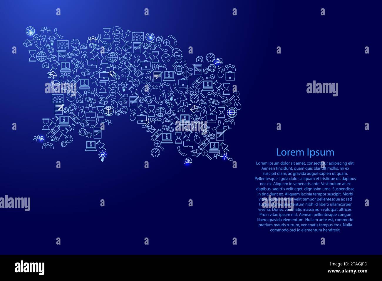 Mappa delle maglie da icone blu e brillanti serie di modelli di analisi SEO concept o sviluppo, business. Illustrazione vettoriale. Illustrazione Vettoriale
