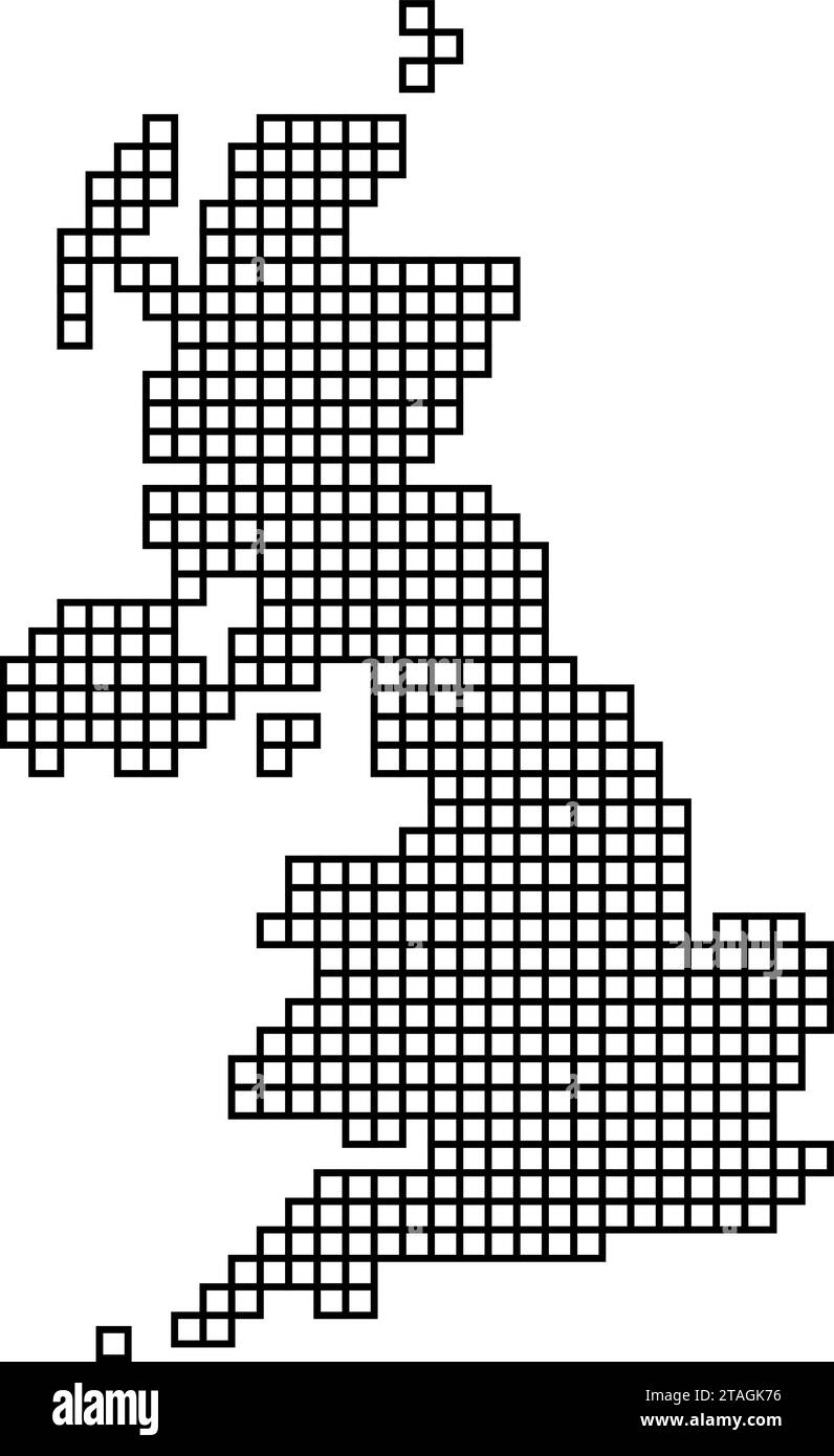 Sagoma della mappa del Regno Unito con struttura a mosaico nero di quadrati. Illustrazione vettoriale. Illustrazione Vettoriale