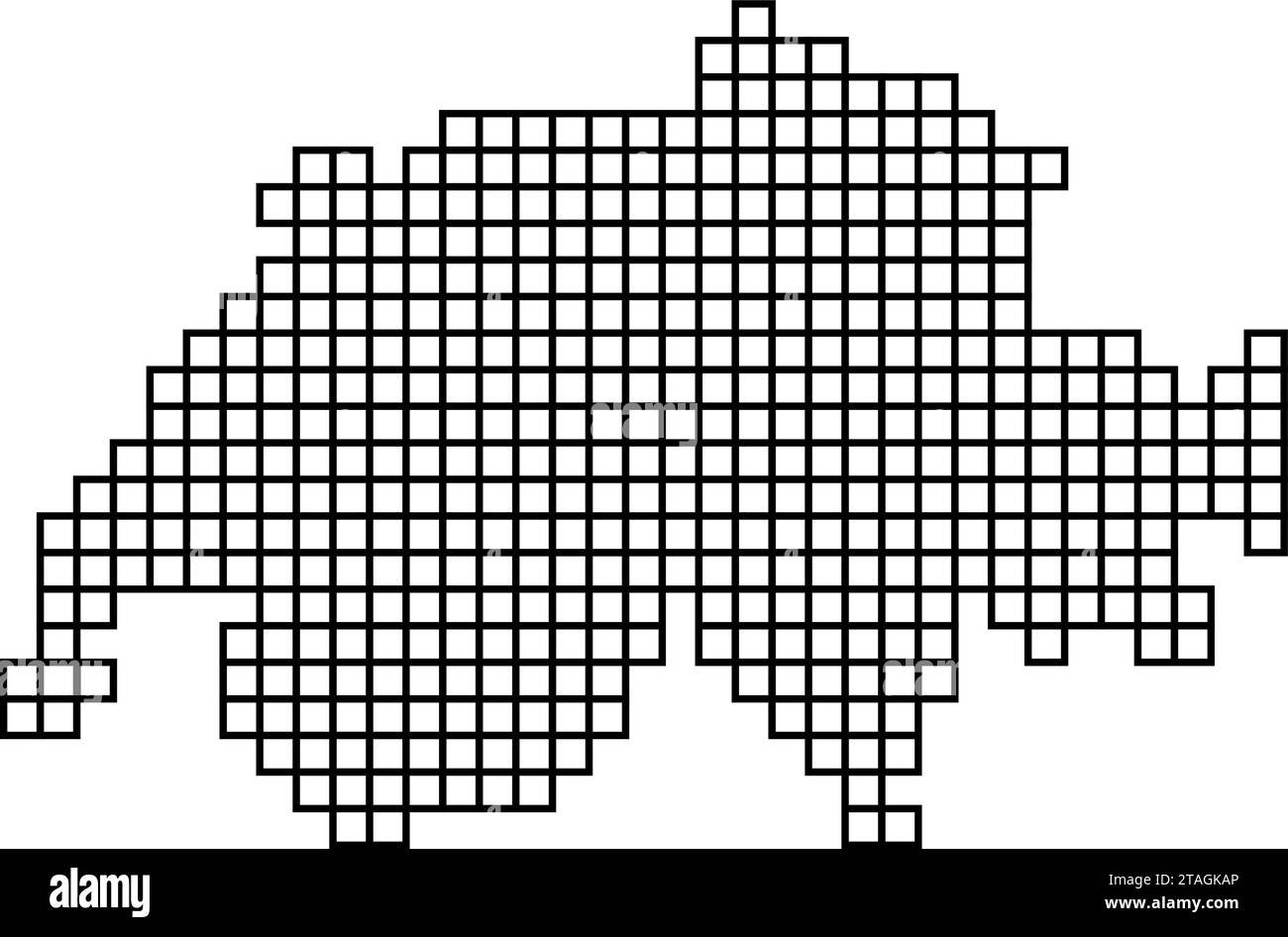 La silhouette della mappa della Svizzera è realizzata con una struttura a mosaico di quadrati neri. Illustrazione vettoriale. Illustrazione Vettoriale