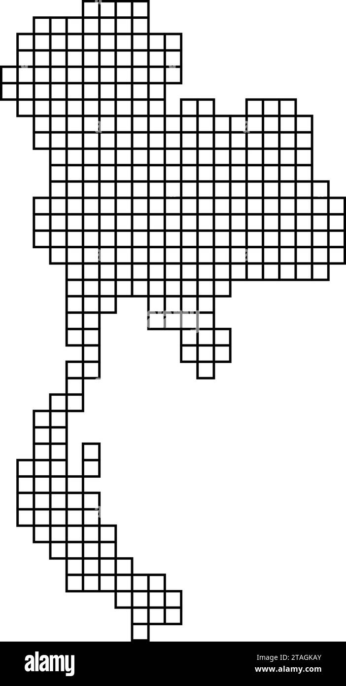 Sagoma della mappa Tailandia con struttura a mosaico nero di quadrati. Illustrazione vettoriale. Illustrazione Vettoriale