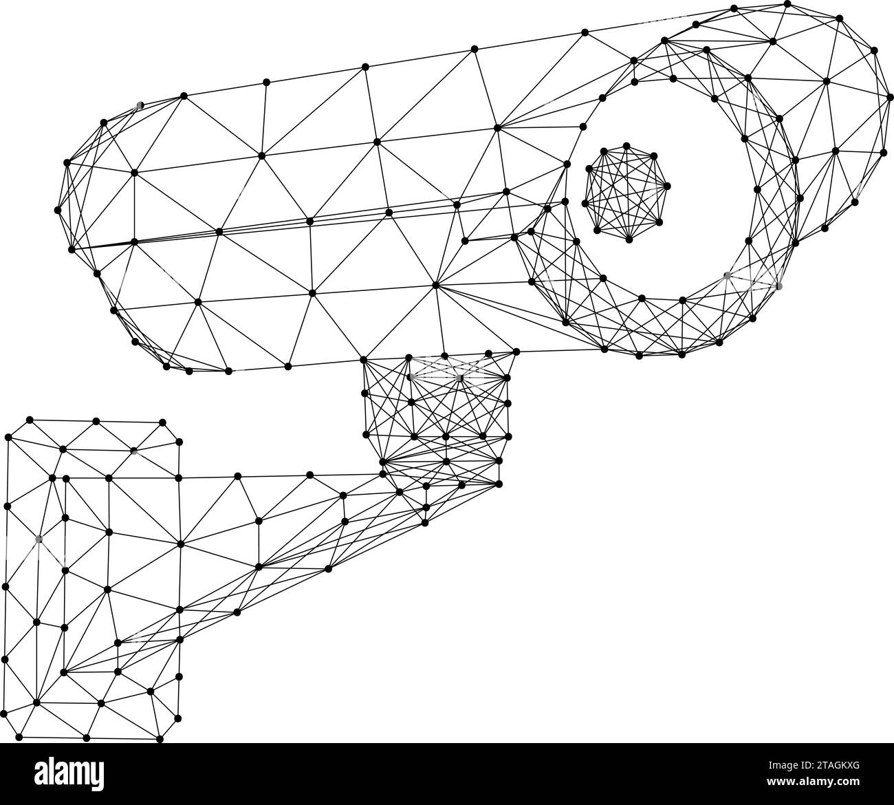 Telecamera mobile CCTV per il controllo della privacy, monitor di pericolo, apparecchiature di avvertimento, da linee nere poligonali astratte e futuristiche. Concetto di poly basso. VEC Illustrazione Vettoriale