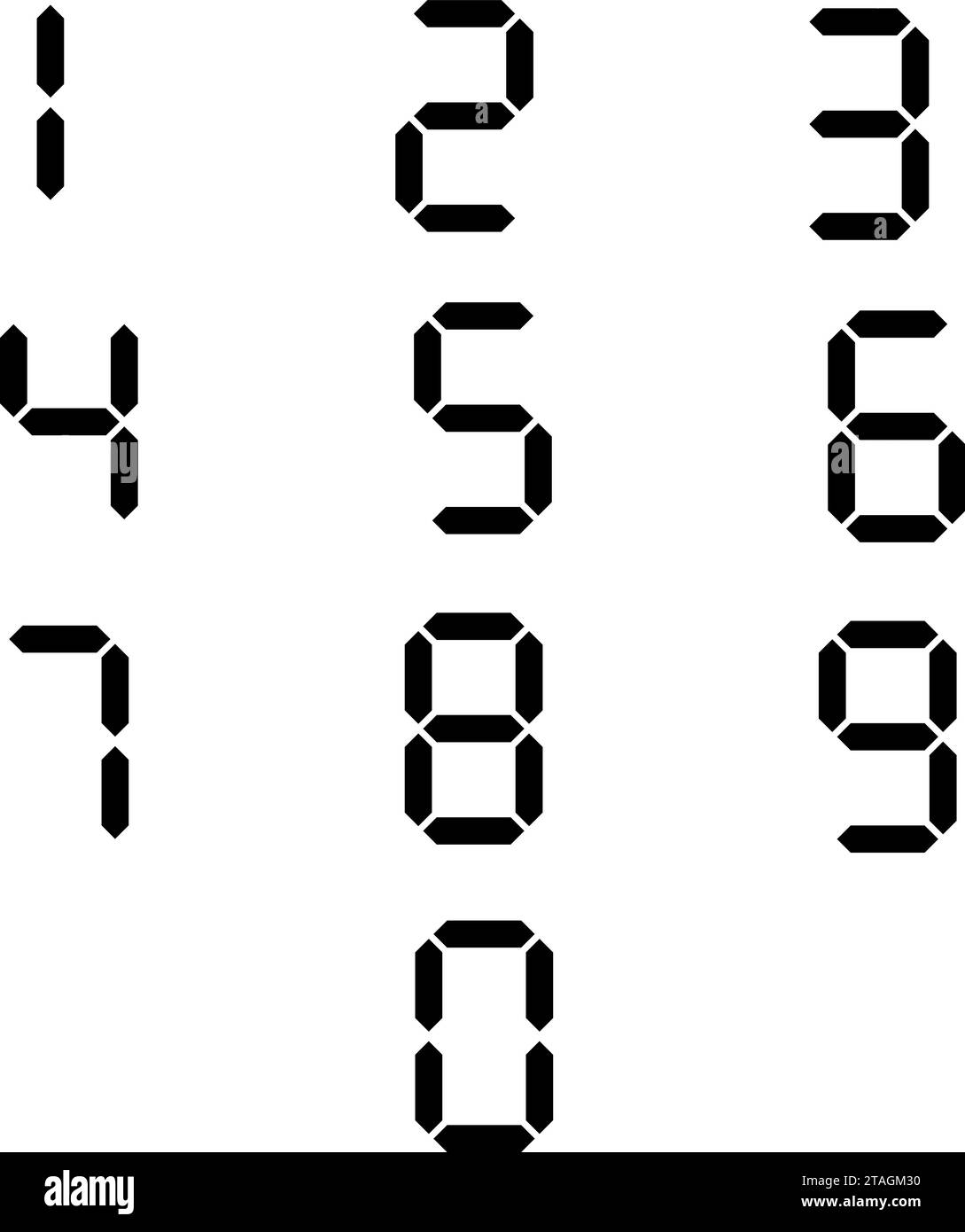 Numeri da 0 a 9, font set di caratteri, digitale dei segmenti, illustrazione vettoriale. Illustrazione Vettoriale