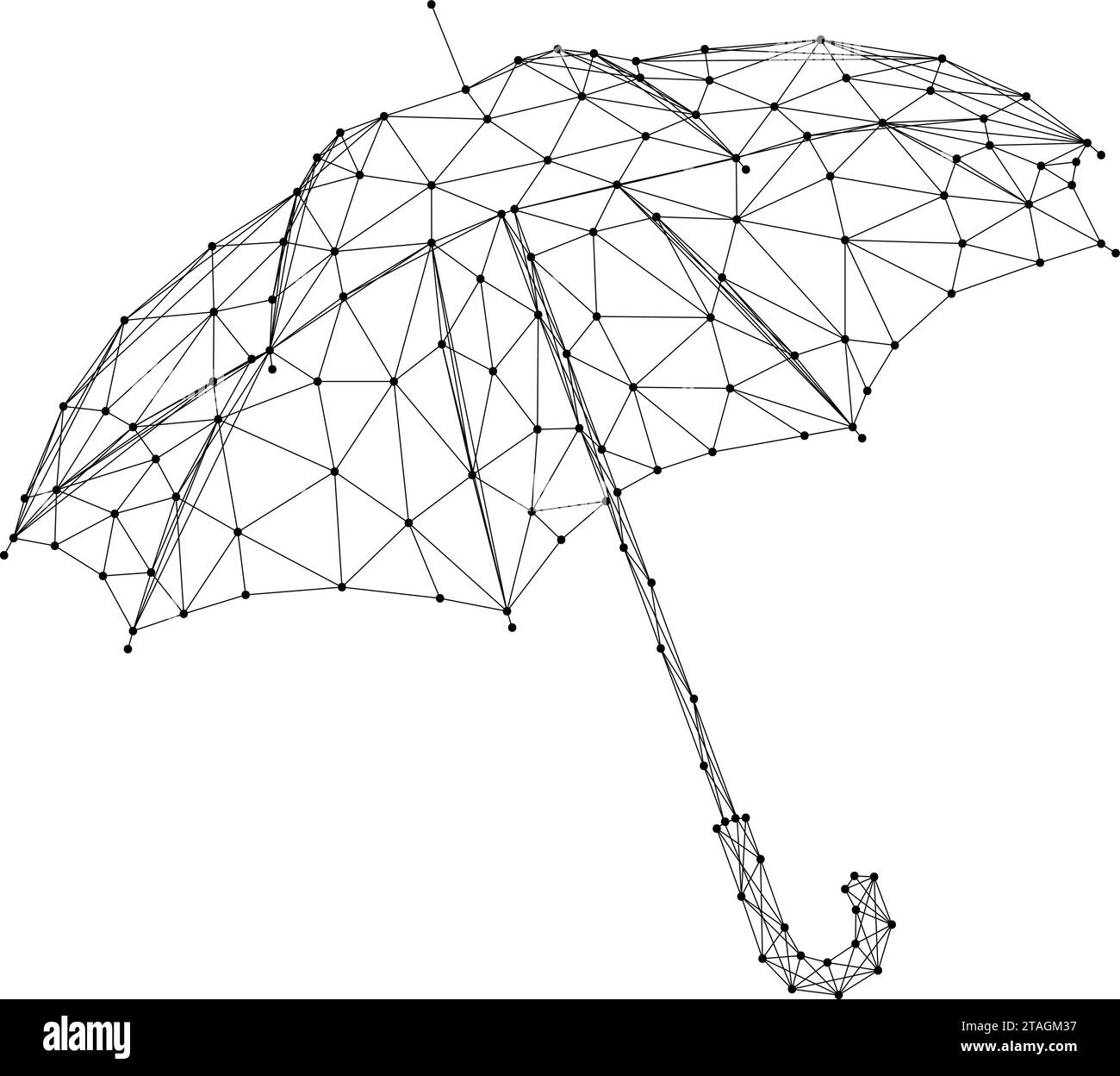 Ombrello, protezione dalla pioggia e dal sole, da linee nere poligonali astratte e futuristiche. Illustrazione vettoriale. Illustrazione Vettoriale