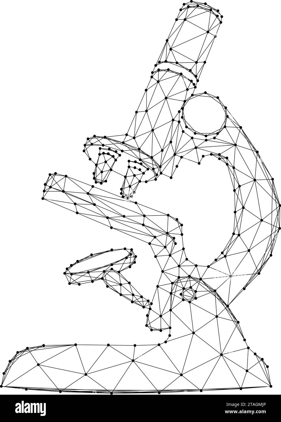 Microscopio, uno strumento scientifico ottico, da linee nere poligonali astratte e futuristiche. Illustrazione vettoriale. Illustrazione Vettoriale