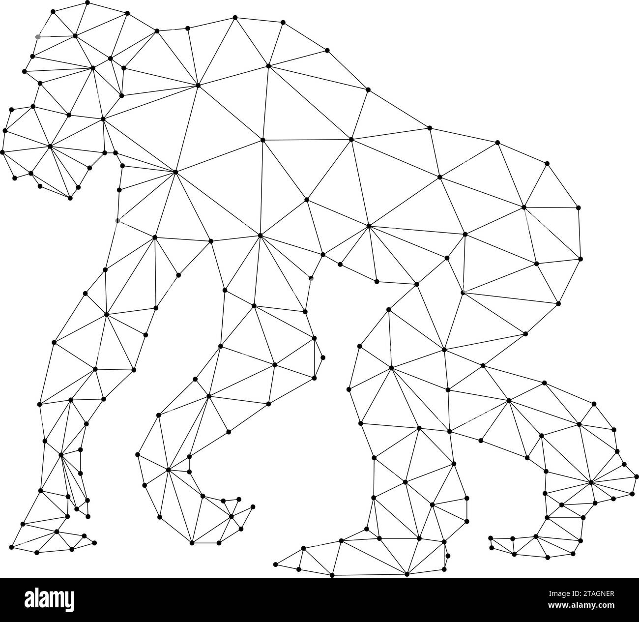 Scimpanzé scimmia con linee nere poligonali astratte e futuristiche. Illustrazione vettoriale. Illustrazione Vettoriale