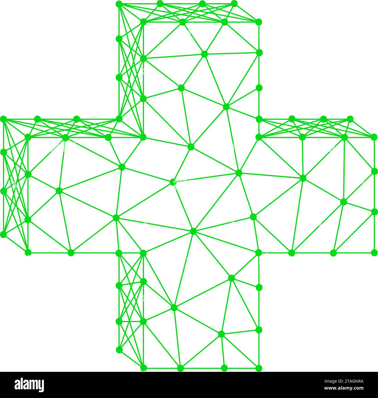 Segno più verde da linee poligonali astratte futuristiche e punti. Illustrazione vettoriale. Illustrazione Vettoriale