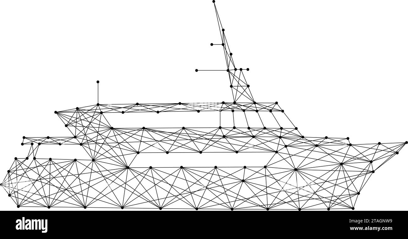 Nave passeggeri, nave marina, da linee nere poligonali astratte e futuristiche. Illustrazione vettoriale. Illustrazione Vettoriale