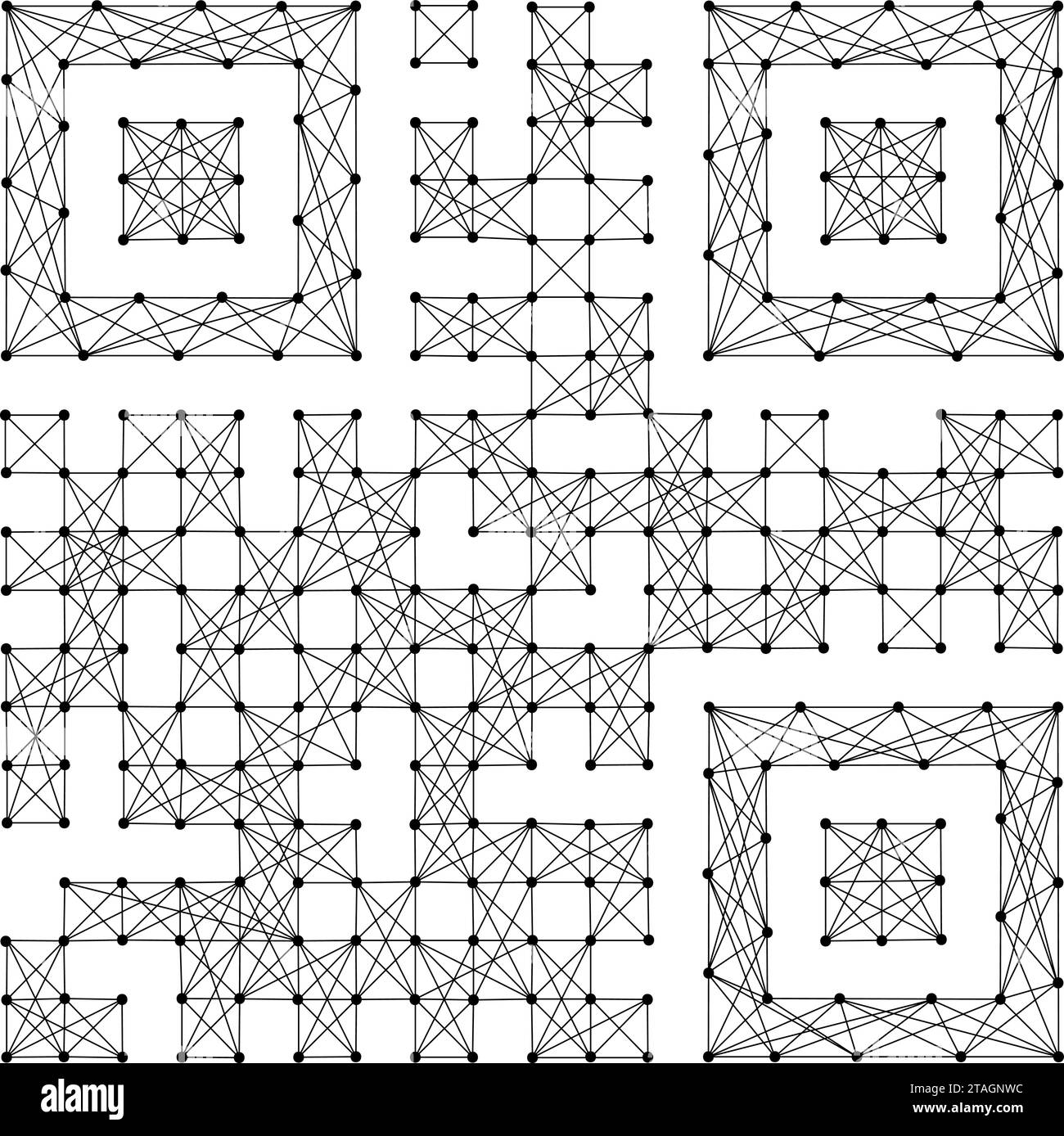 Codice QR arbitrario, icona da linee nere poligonali astratte futuristiche e punti. Illustrazione vettoriale. Illustrazione Vettoriale