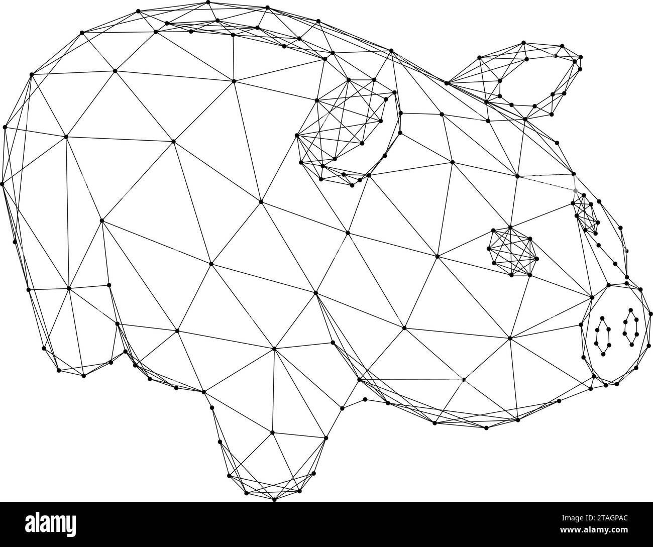 Piggy Bank con linee e punti neri poligonali astratti e futuristici. Illustrazione vettoriale. Illustrazione Vettoriale