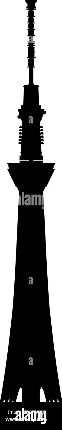 Krasnodar, Federazione Russa – 22 agosto 2021: Silhouette nera di Tokyo Skytree, la torre TV nel mondo Illustrazione Vettoriale