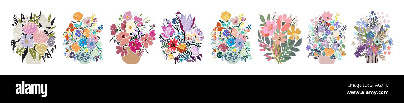 Set di composizioni di grafica vettoriale di fiori astratti. Illustrazione Vettoriale