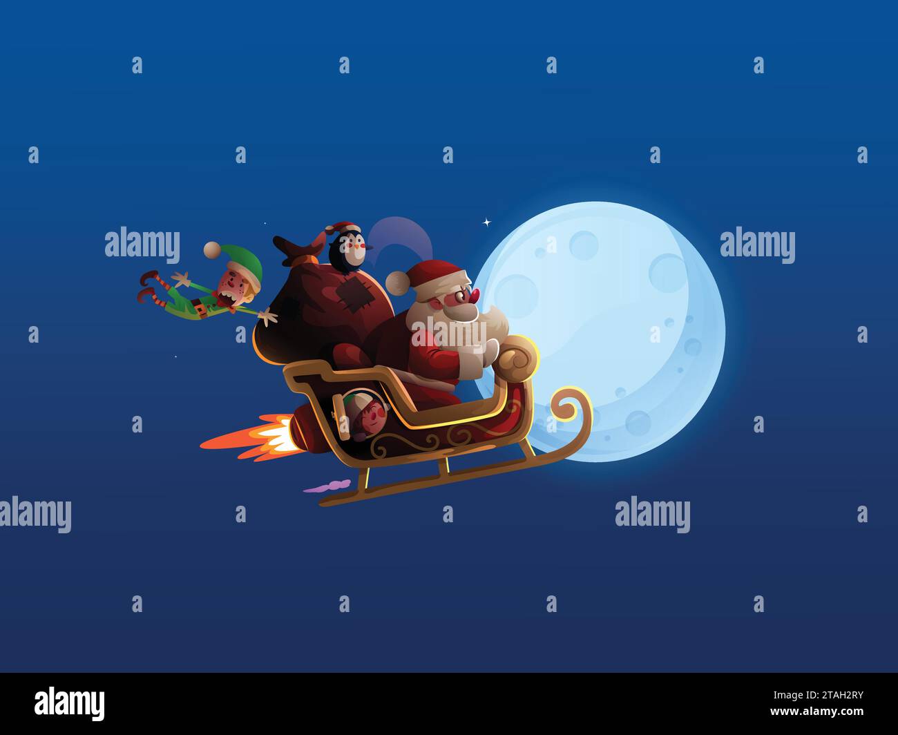 Giro di Babbo Natale con la luna Vector PNG Illustrazione Vettoriale