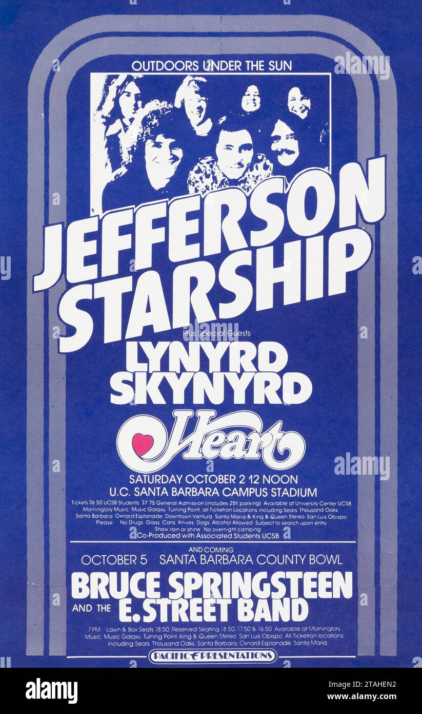 Jefferson Starship Lynard Skynyrd Bruce Springsteen Heart ottobre 1976 Foto Stock