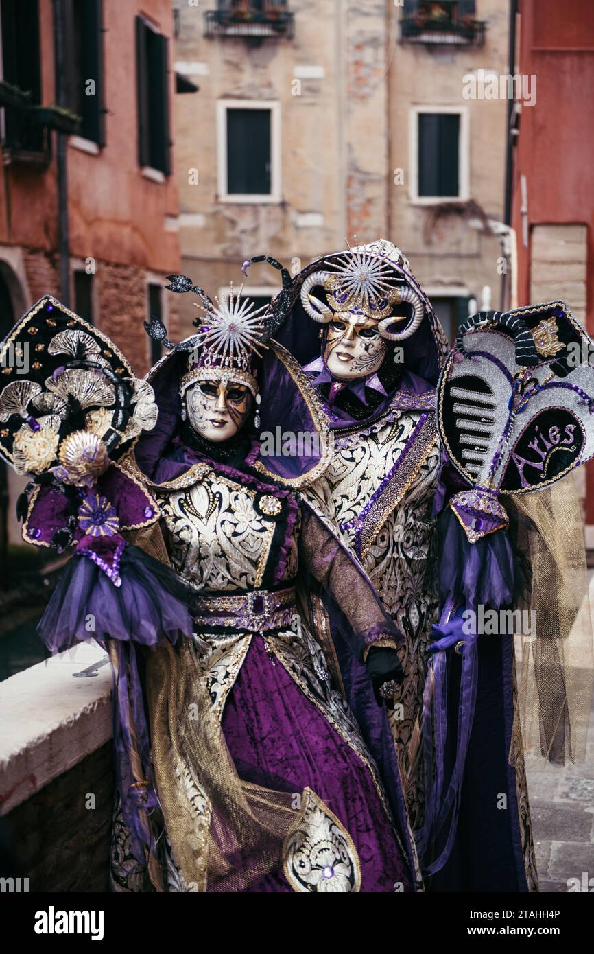 Coppia Di Maschere Con Raffinati Costumi Di Carnevale Di Venezia -  Fotografie stock e altre immagini di Artista di spettacolo - iStock