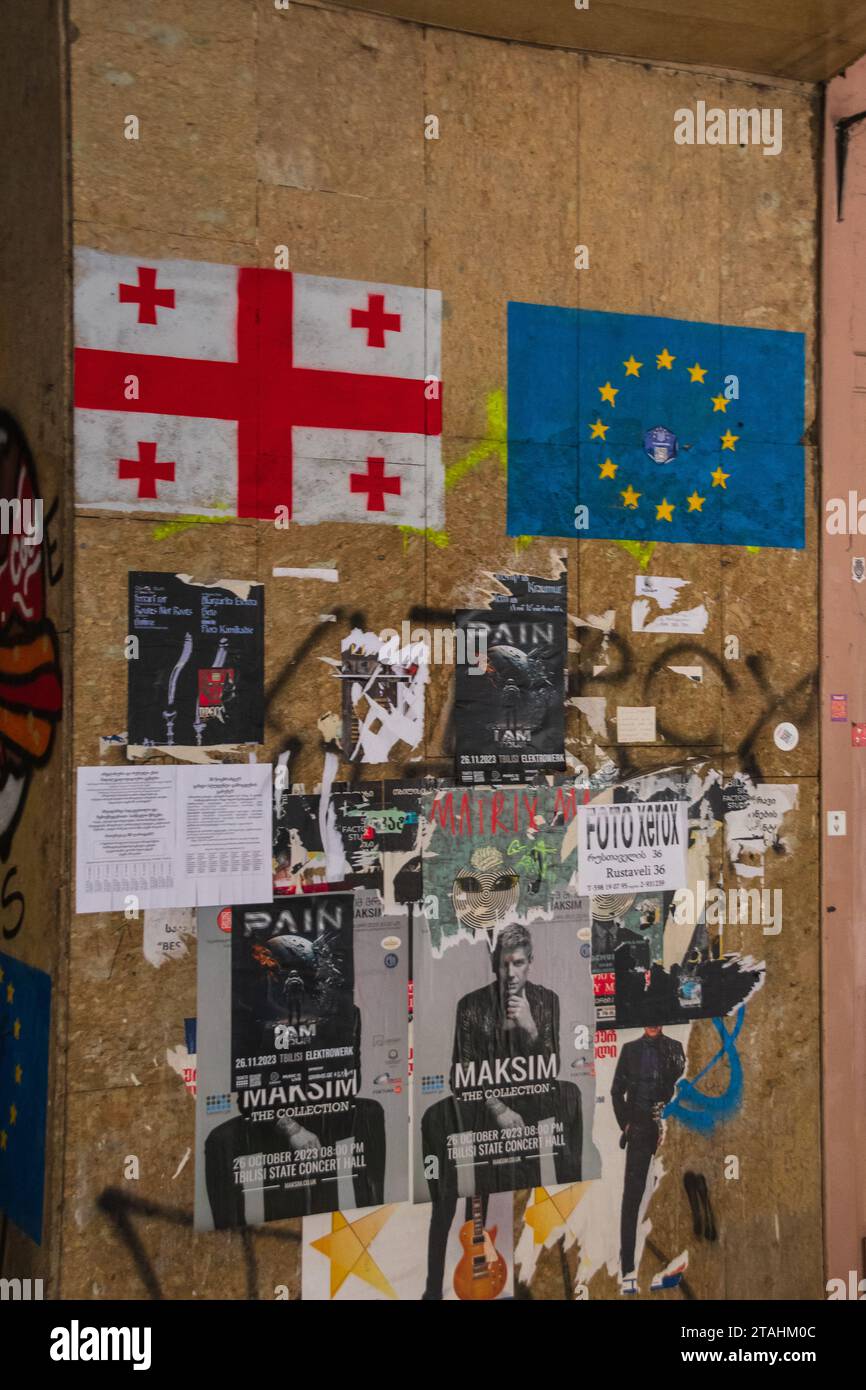 Graffiti dell'unione pro-auropea per le strade di tbilisi in Georgia Foto Stock