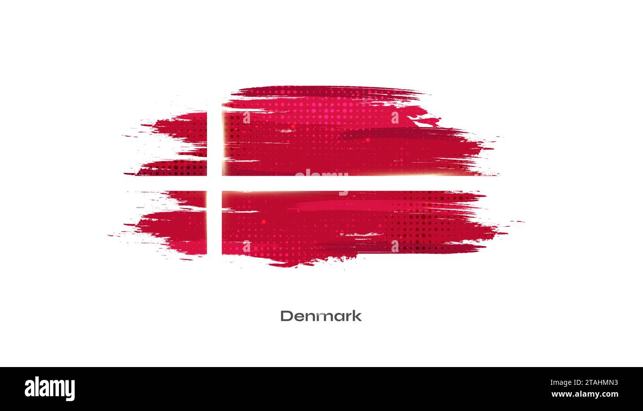 Bandiera danese con stile pennello ed effetto mezzitoni. Sfondo bandiera danese con concetto Grunge Illustrazione Vettoriale