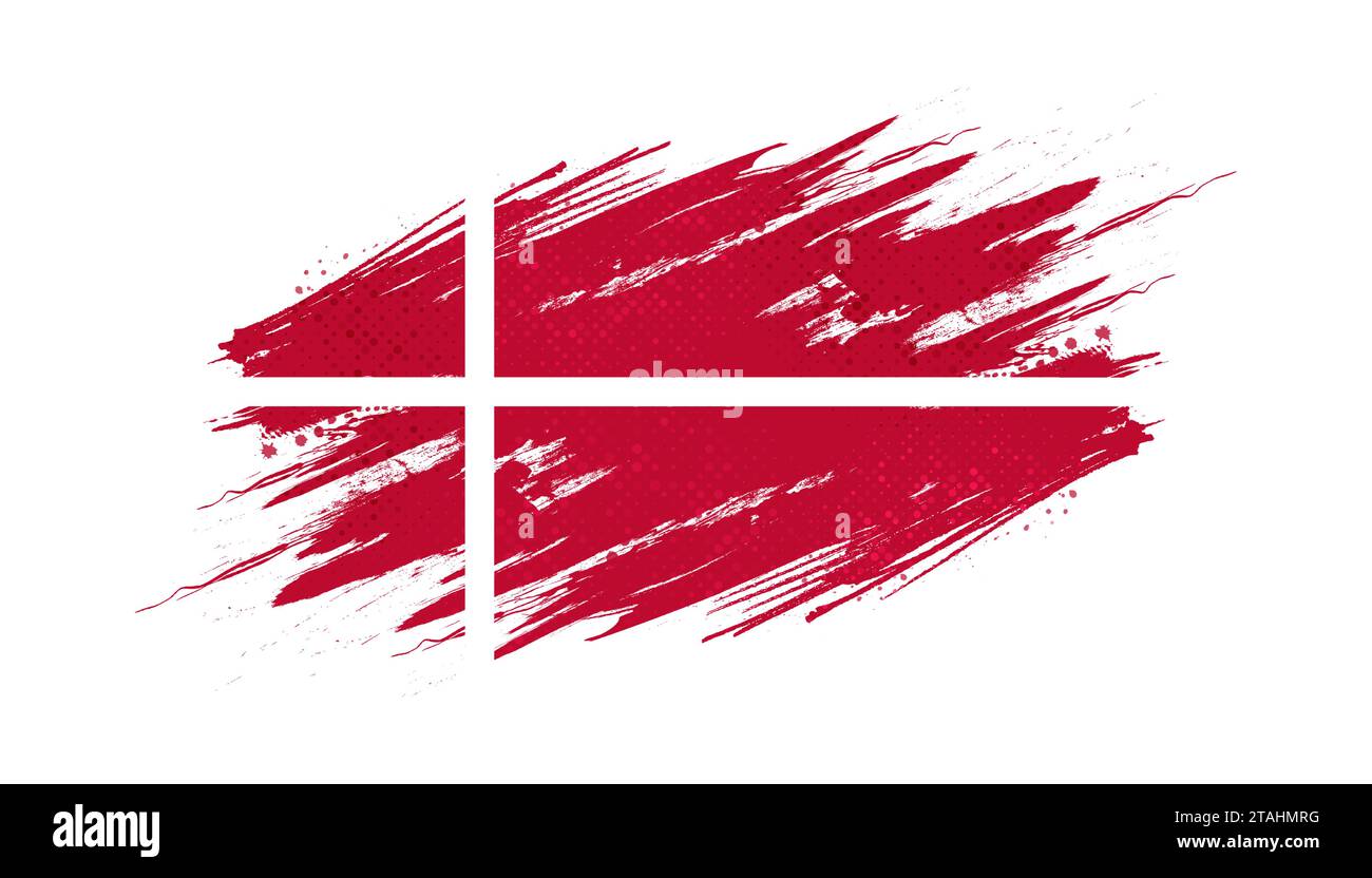 Bandiera danese con stile pennello ed effetto mezzitoni. Sfondo bandiera danese con concetto Grunge Illustrazione Vettoriale