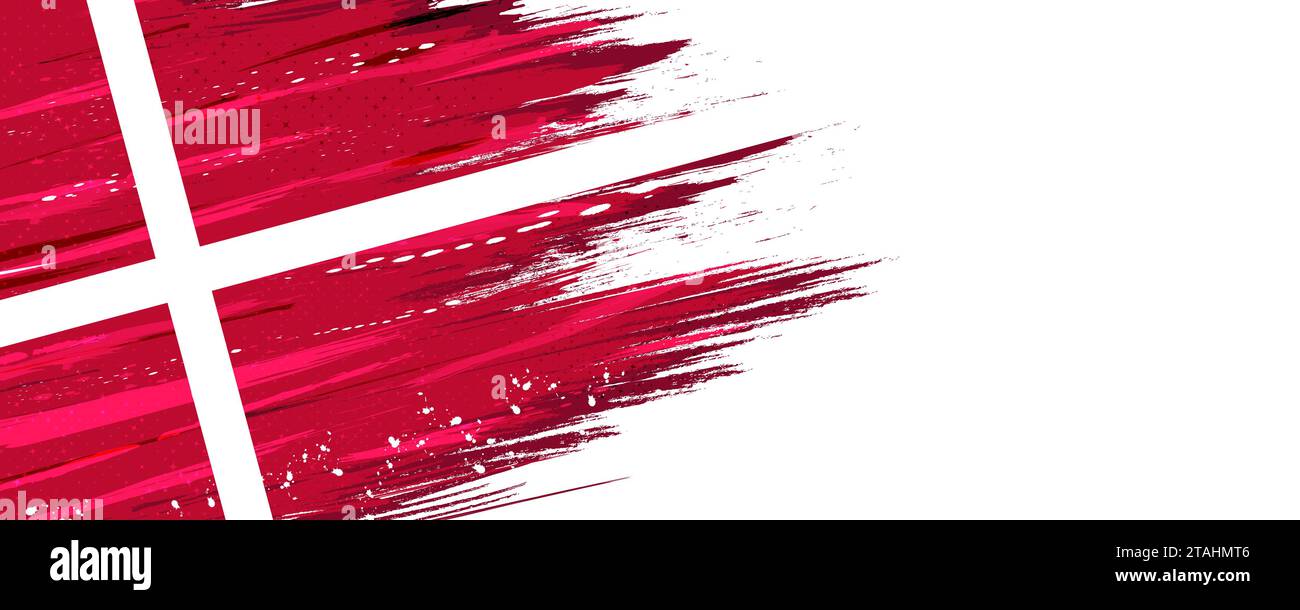 Bandiera danese con stile pennello ed effetto mezzitoni. Sfondo bandiera danese con concetto Grunge Illustrazione Vettoriale