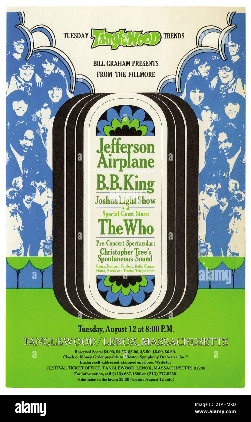 Volantino Jefferson Airplane feat. B. B. King, The Who - Tanglewood Handbill (Bill Graham Presents, 1968) Handbill Foto Stock